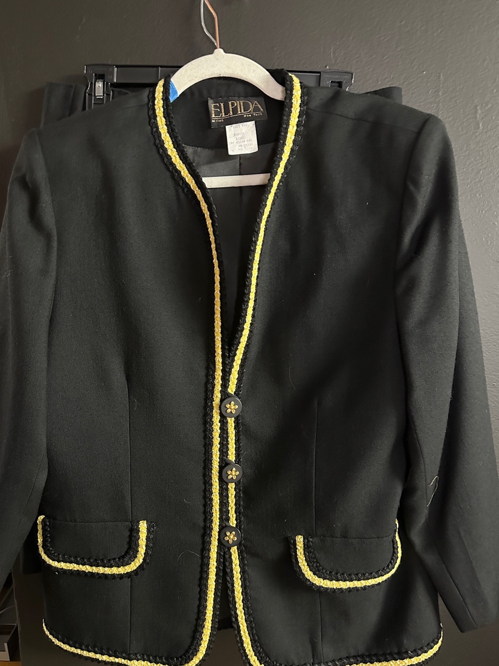 Vintage Elpida skirt suit black gold 14